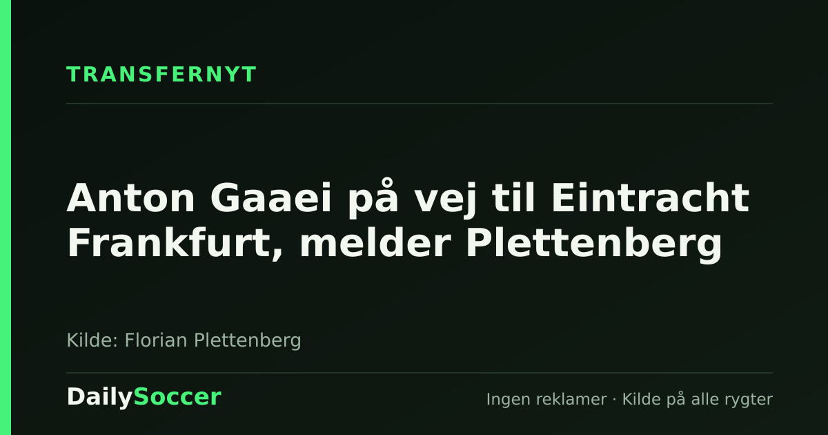 Anton Gaaei på vej til Eintracht Frankfurt, melder Plettenberg — DailySoccer