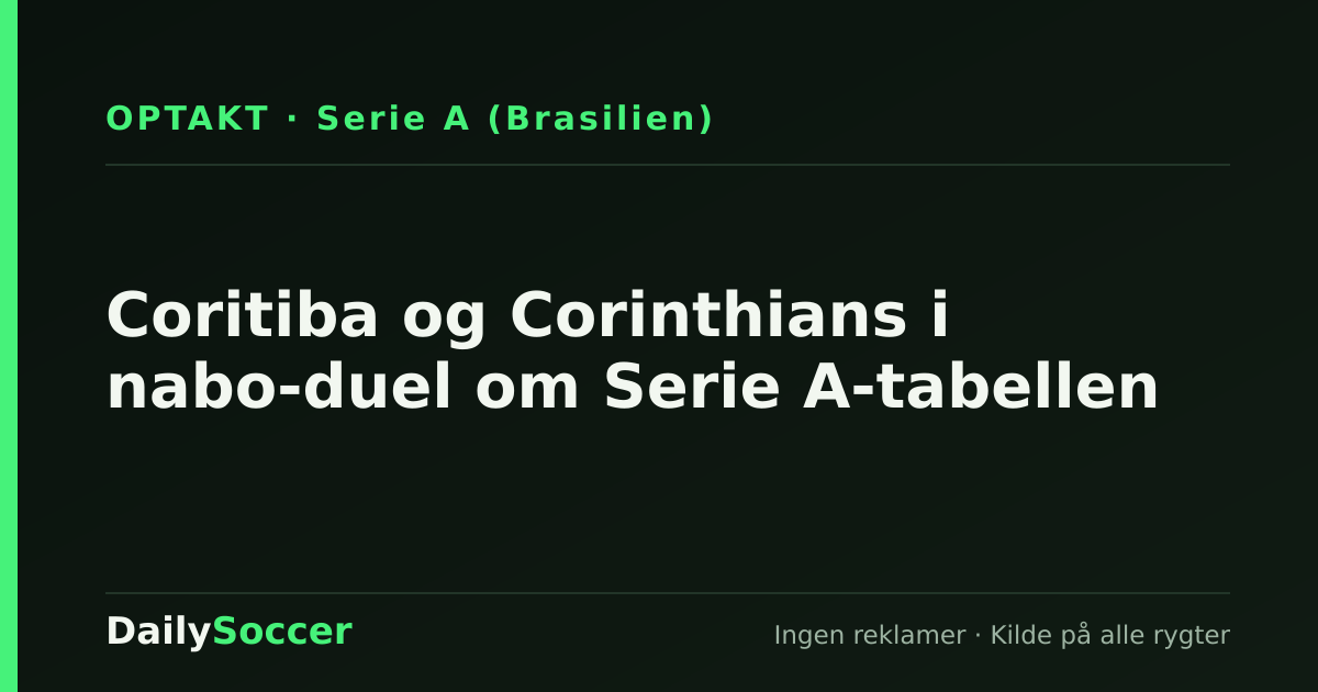 Coritiba og Corinthians i nabo-duel om Serie A-tabellen — DailySoccer