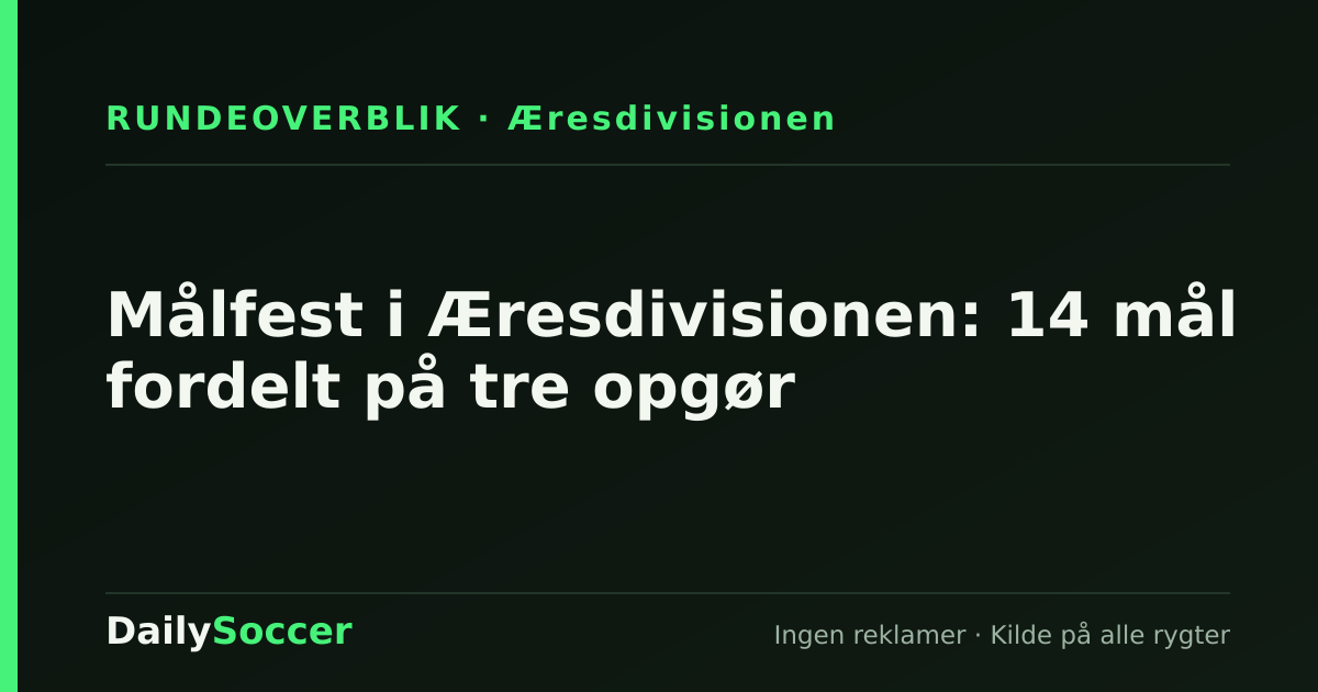 Målfest i Æresdivisionen: 14 mål fordelt på tre opgør — DailySoccer