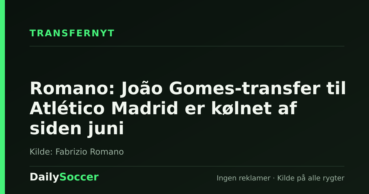 Romano: João Gomes-transfer til Atlético Madrid er kølnet af siden juni — DailySoccer