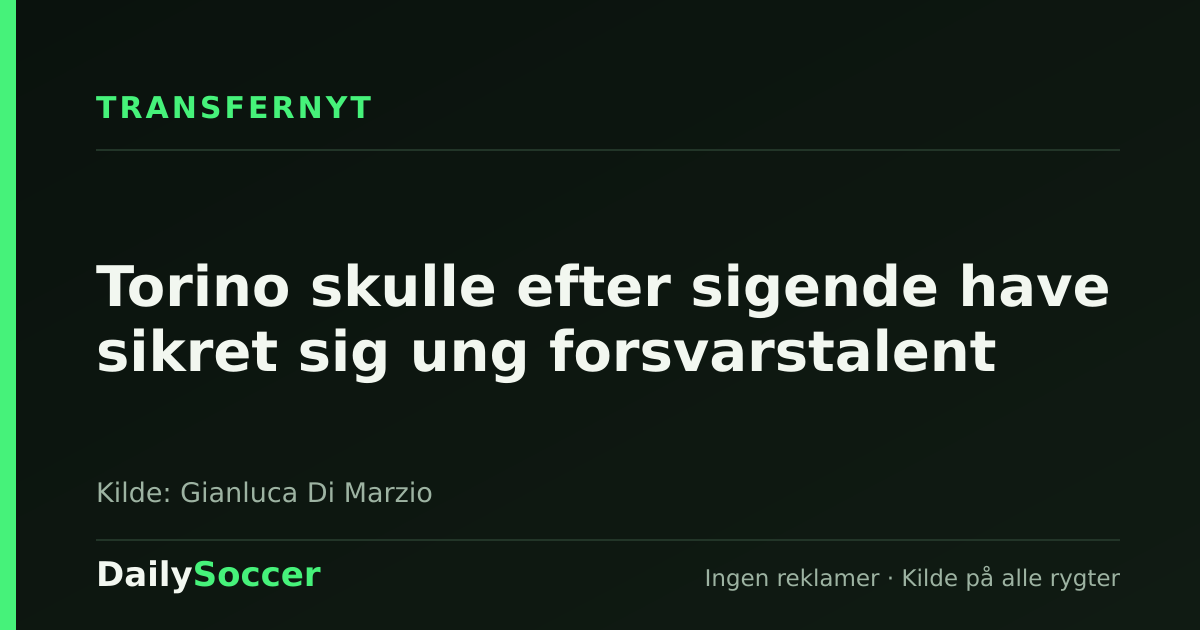 Torino skulle efter sigende have sikret sig ung forsvarstalent — DailySoccer